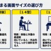 13型は移動優先、14型は移動と作業の両立、15.6型は据え置き向けと示す画面サイズ比較