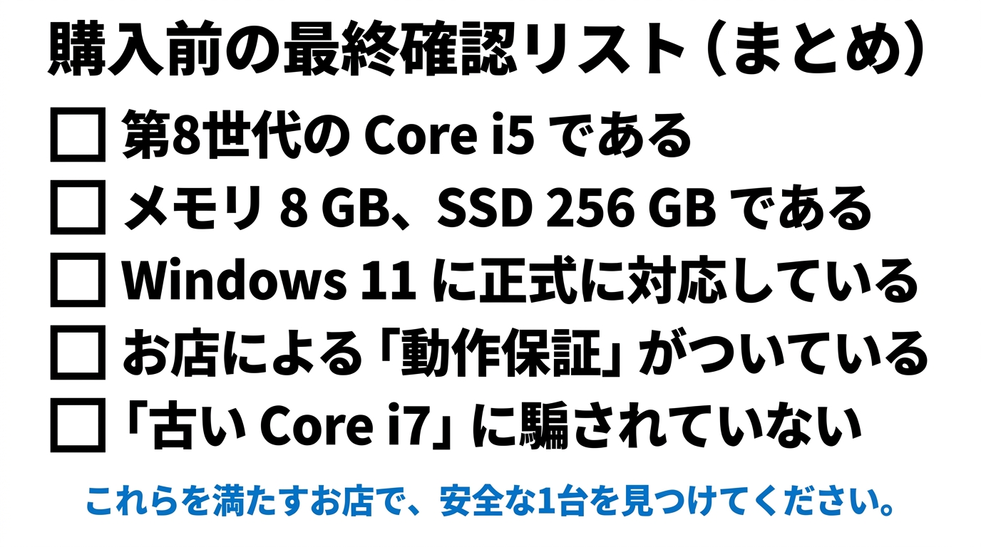 第8世代Core i5・8GB・SSD256GB・Windows 11対応・動作保証・古いCore i7回避の購入前チェックリスト