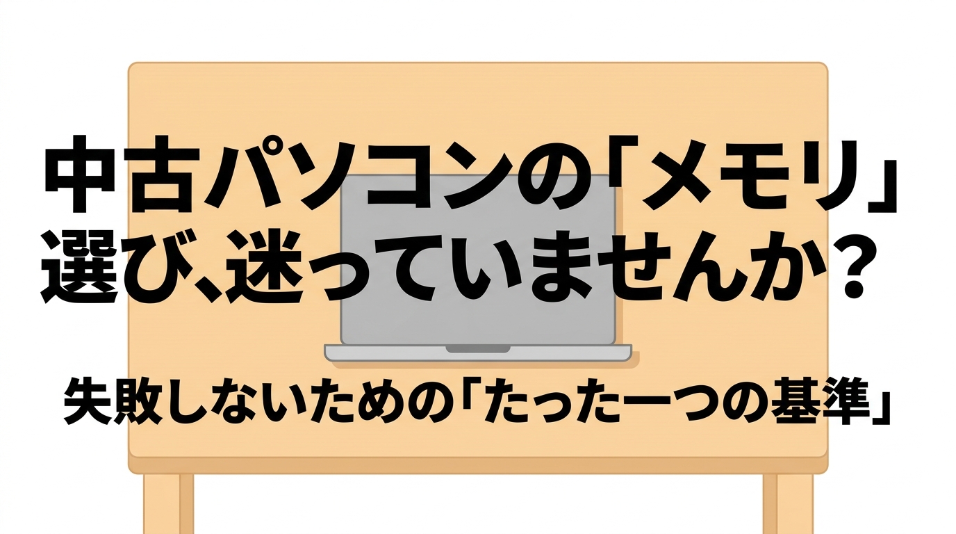 中古パソコンのメモリ選び|失敗しない一つの基準 中古パソコンのメモリ選びで迷わないための一つの基準を示す表紙